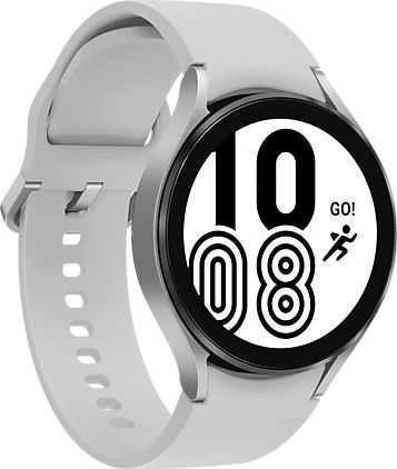 Išmanusis laikrodis Samsung Galaxy Watch 4  LTE (44 mm), Sidabrinės spalvos su baltos spalvos silikoniniu dirželiu