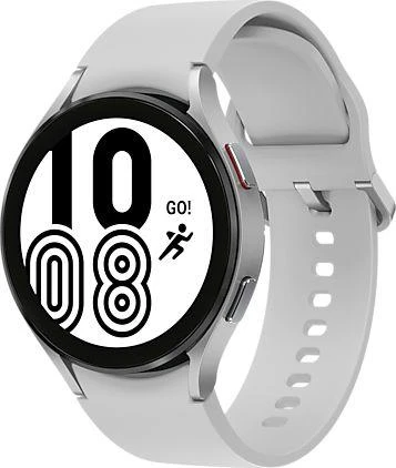 Išmanusis laikrodis Samsung Galaxy Watch 4  LTE (44 mm), Sidabrinės spalvos su baltos spalvos silikoniniu dirželiu
