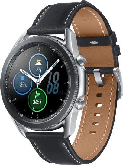 Išmanusis laikrodis Samsung Galaxy Watch3 (41 mm), Sidabrinės spalvos korpusas su juodos spalvos odiniu dirželiu