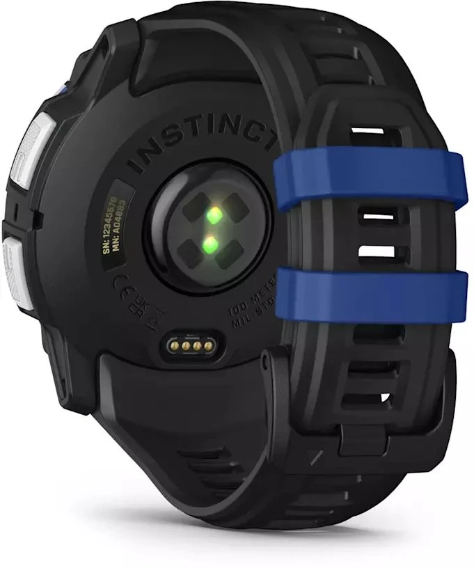 Išmanusis laikrodis Garmin Instinct 3 – 50 mm, Solar, Baltojo akmens spalvos su juodu / mėlynu dirželiu