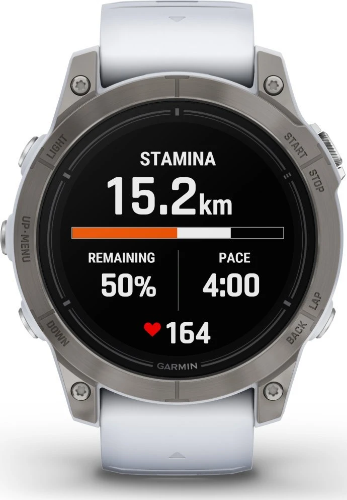 Išmanusis laikrodis Garmin epix™ Pro (Gen 2) – Sapphire Edition, 47 mm, Titano spalvos korpusas su baltos spalvos dirželiu