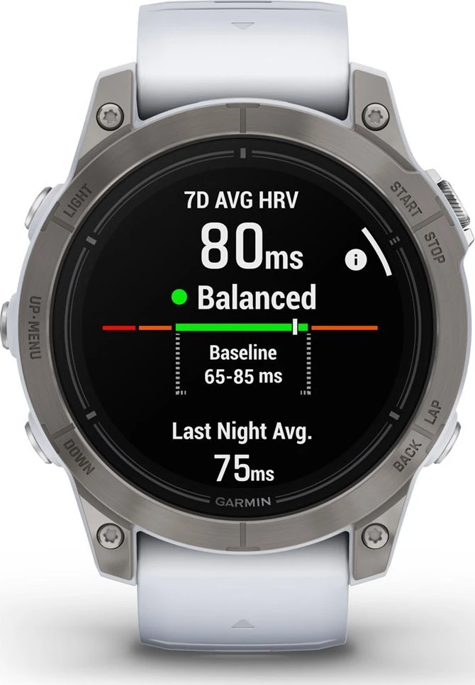 Išmanusis laikrodis Garmin epix™ Pro (Gen 2) – Sapphire Edition, 47 mm, Titano spalvos korpusas su baltos spalvos dirželiu