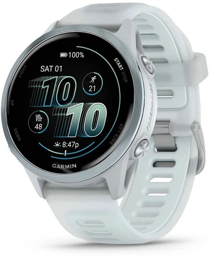 Išmanusis laikrodis Garmin Forerunner® 570 - 42mm Melsvos spalvos aliuminis su permatomu baltojo akmens / melsvos spalvos dirželiu