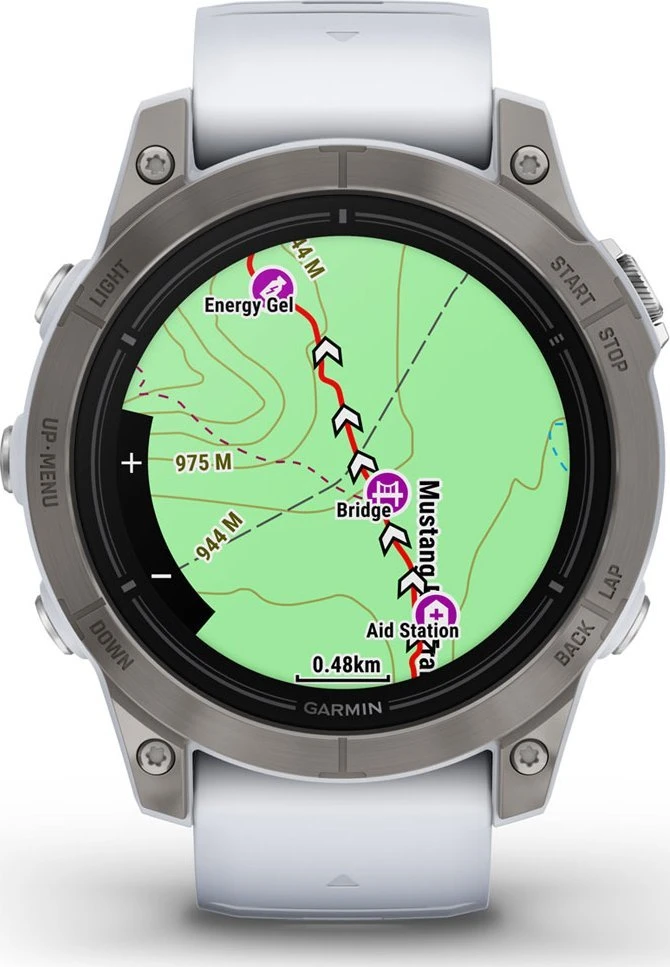 Išmanusis laikrodis Garmin epix™ Pro (Gen 2) – Sapphire Edition, 47 mm, Titano spalvos korpusas su baltos spalvos dirželiu