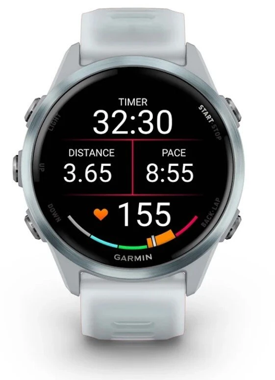 Išmanusis laikrodis Garmin Forerunner® 570 - 42mm Melsvos spalvos aliuminis su permatomu baltojo akmens / melsvos spalvos dirželiu