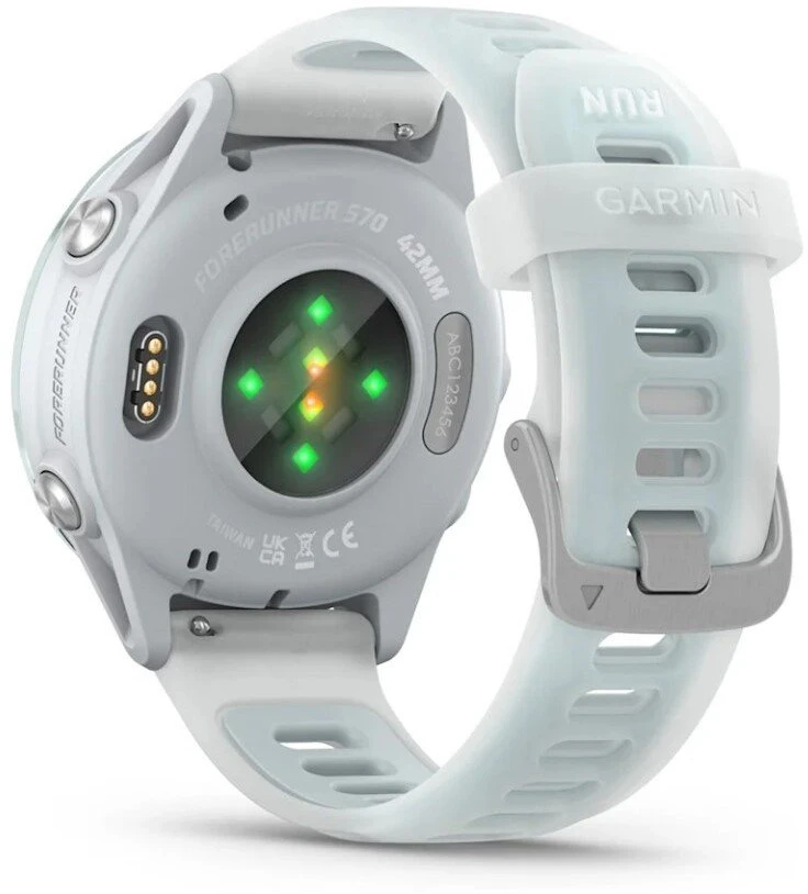 Išmanusis laikrodis Garmin Forerunner® 570 - 42mm Melsvos spalvos aliuminis su permatomu baltojo akmens / melsvos spalvos dirželiu