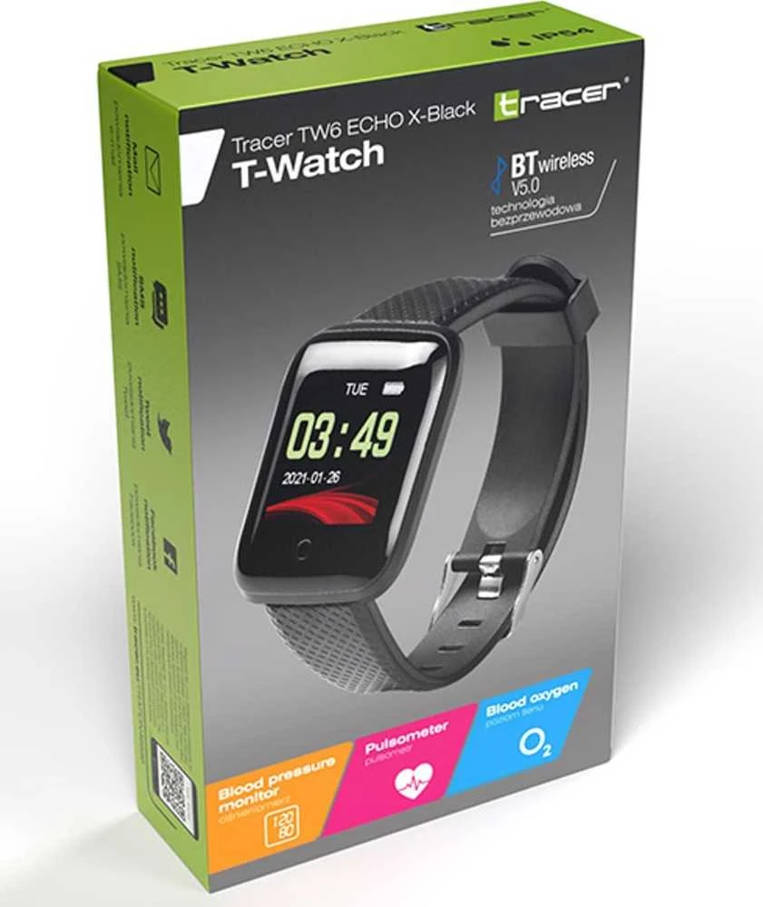 Išmanusis laikrodis Tracer T-Watch TW6 ECHO X, Juodos spalvos