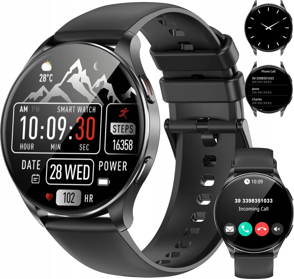 Išmanusis laikrodis Blackview X20 1,43 colio Amoled ekranas 466*466 ATS3085L 128Mb+481KB 380mAh Skambučiai ir SMS pranešimai, 100 sporto režimų 24 valandų širdies ritmo aptikimas Juodas