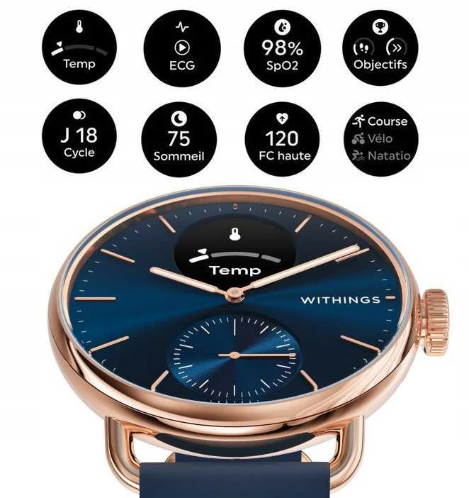 Išmanusis laikrodis Carruzzo Withings ScanWatch 2 1,6 cm (0.63″) OLED 38 mm Hibridas „Rose Gold“ GPS (palydovinis)