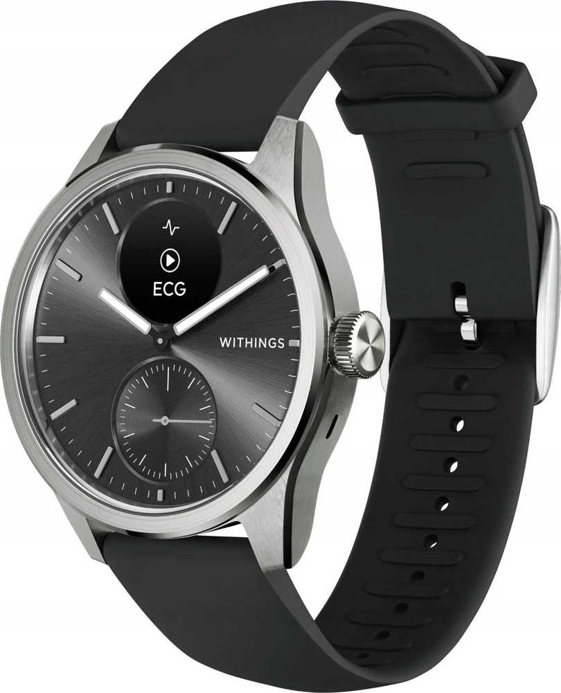 Išmanusis laikrodis Withings Scanwatch 2, 42 mm,  Sidabrinės spalvos korpusas su juodos spalvos dirželiu