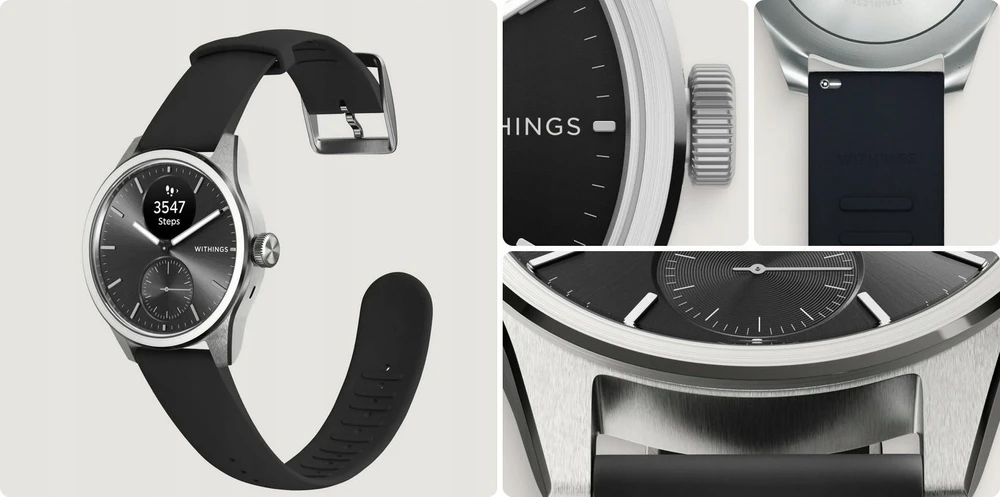 Išmanusis laikrodis Withings Scanwatch 2, 42 mm,  Sidabrinės spalvos korpusas su juodos spalvos dirželiu