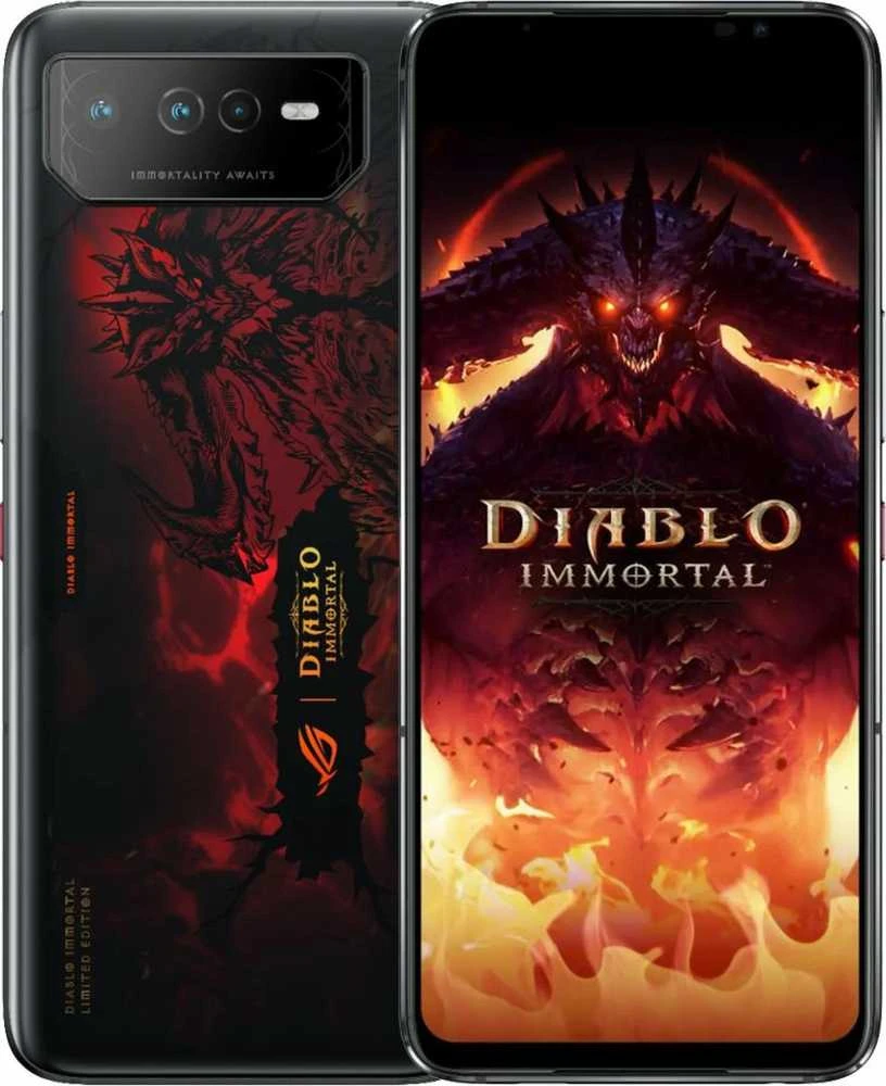 Asus ROG Phone 6 Diablo Immortal Edition Hellfire Raudona, 6.78", AMOLED, 1080 x 2448 pikselių, Qualcomm SM8475, Snapdragon 8+ Gen 1 (4nm), vidinė RAM 16 GB, 512 GB, Dvi SIM, 3G, Nano-SIM4G , 5G, pagrindinė kamera 50+13+5 MP, antrinė kamera 12 MP, „Android“, 12, 6000 mAh