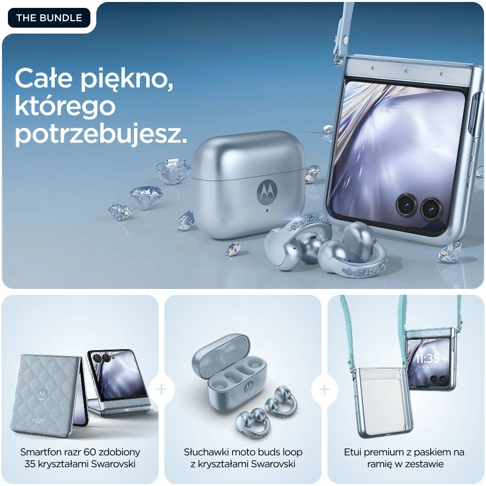 Išmanusis telefonas Motorola razr60 + Buds Loop Bundle Swarovski Edition