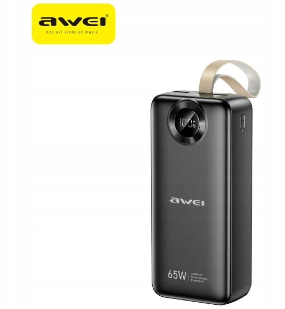 Powerbank Awei PA-34 30000mAh 65W Fast charging juodos spalvos