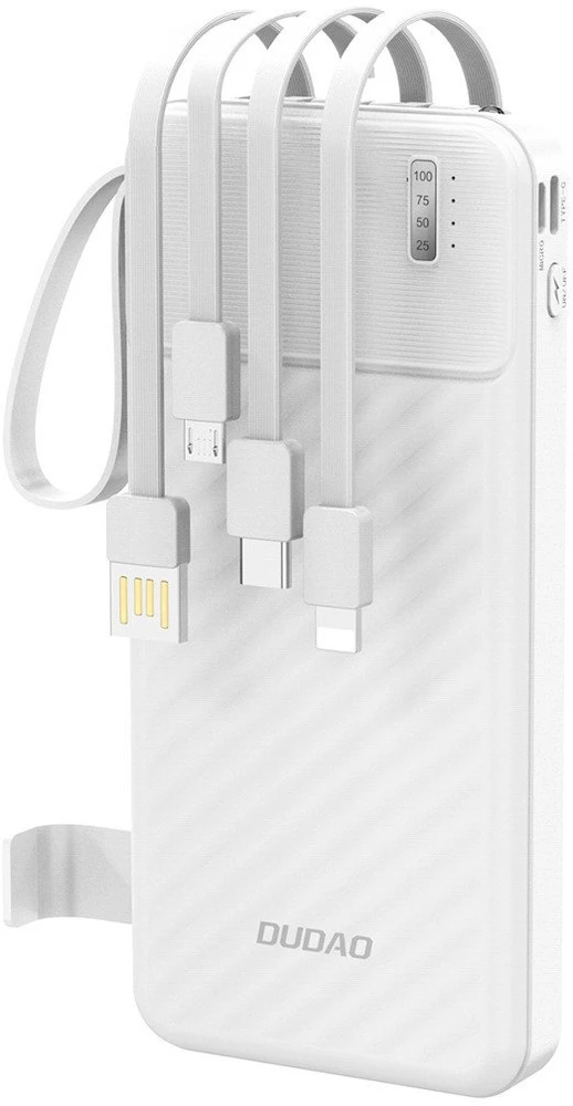 Dudao K11 10000mAh Powerbank su Built-in kabeliss – baltos spalvos