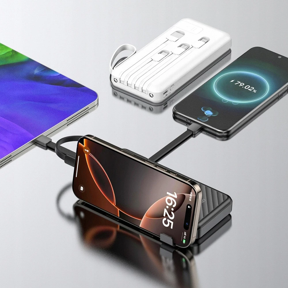 Dudao K11 10000mAh Powerbank su Built-in kabeliss – baltos spalvos