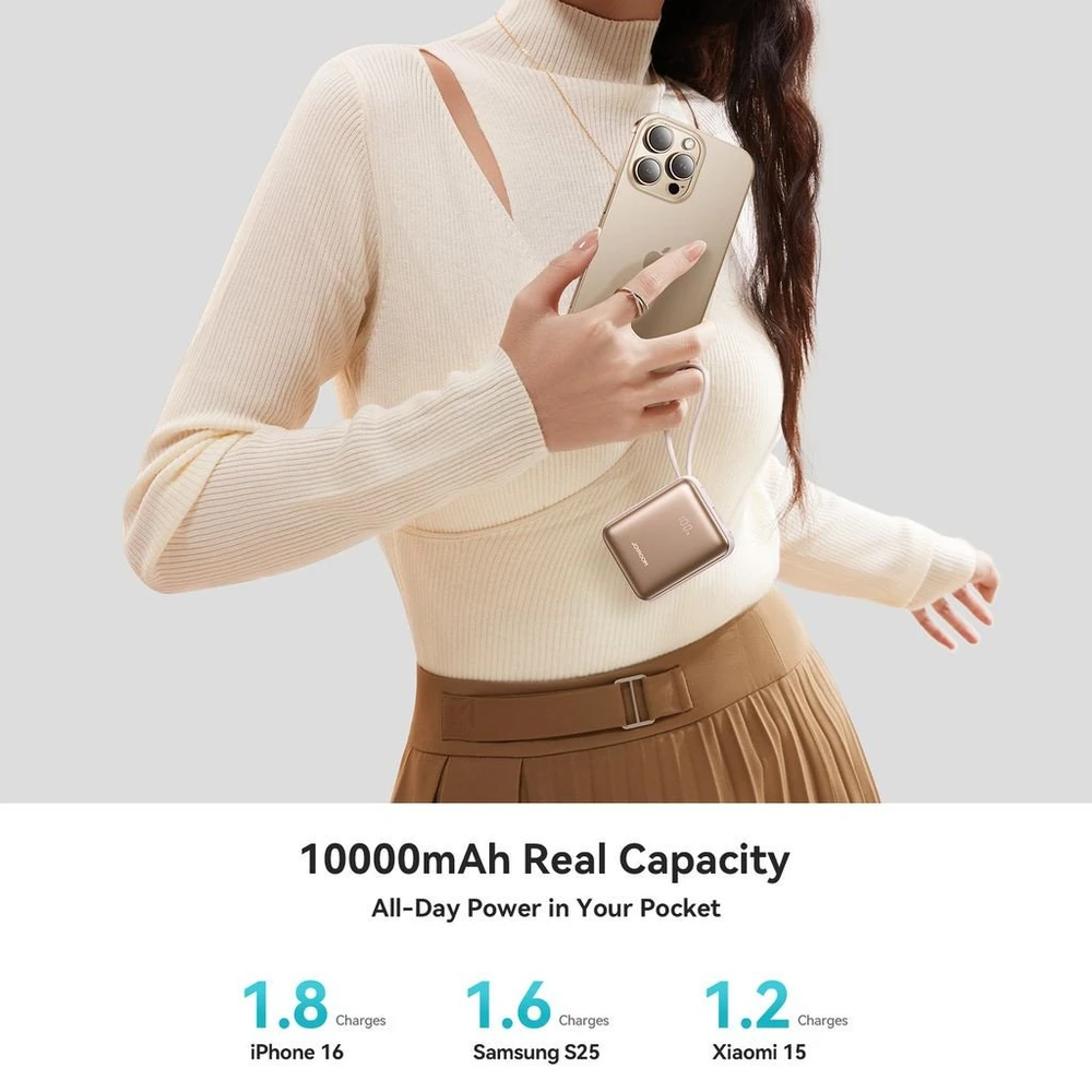 Joyroom JR-PBF27 22.5W 10000mAh Powerbank su dviem integruotais kabeliais – mėlynos spalvos