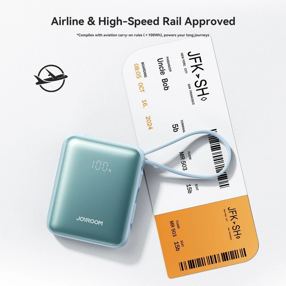 Joyroom JR-PBF27 22.5W 10000mAh Powerbank su dviem integruotais kabeliais – mėlynos spalvos