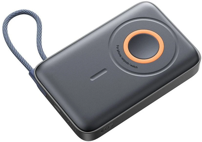 Joyroom JR-PBM02 išorinė baterija 22,5 W 10000 mAh 3in1 magnetinė indukcinė suderinama su „MagSafe“ su įmontuotu laidu – juodos spalvos