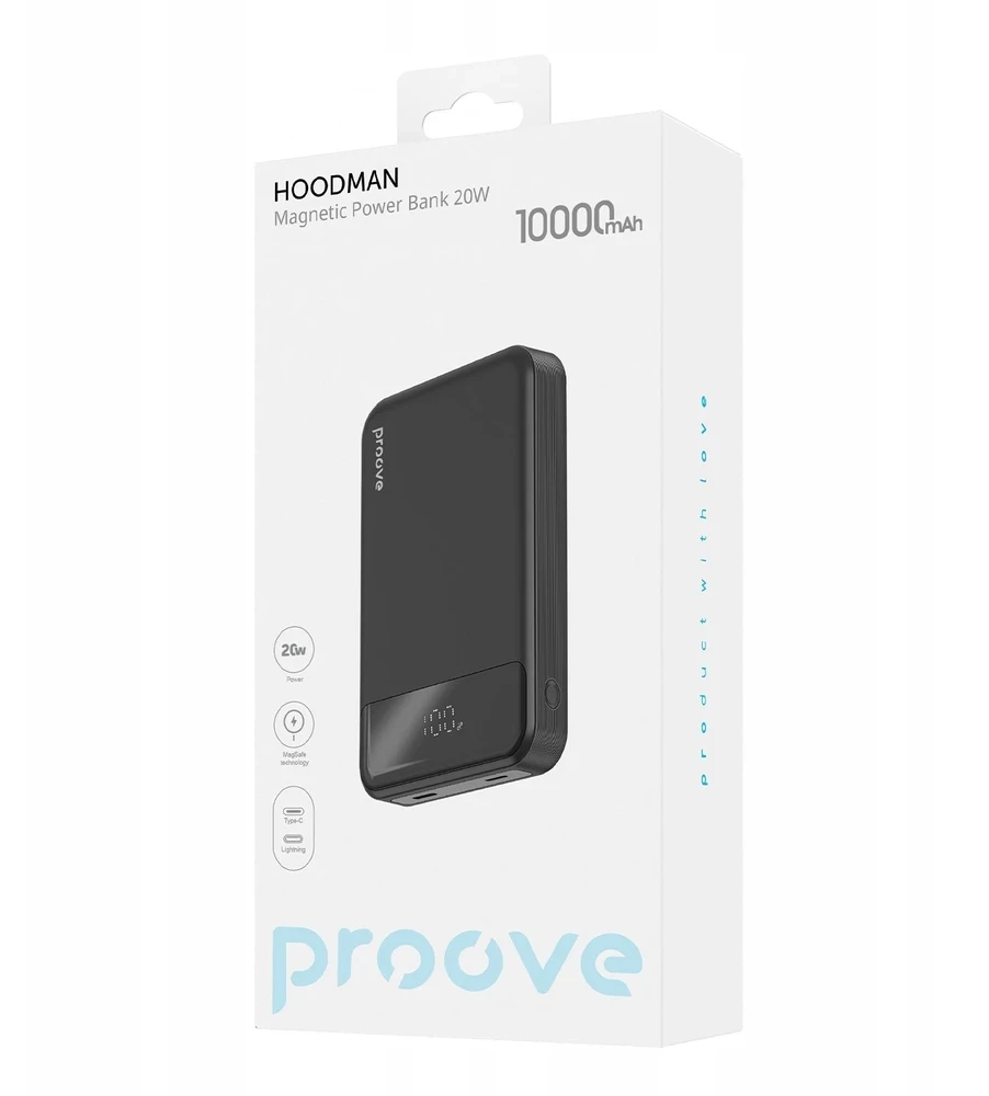 Nešiojamas įkroviklis PROOVE Hoodman Magnetic 10000 mAh Juodas