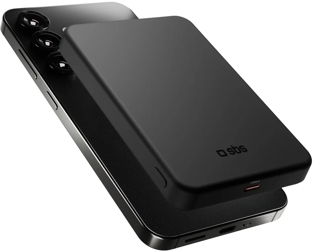 SBS Mag Power Qi2 5000 mAh išorinė baterija, suderinama su MagSafe - Juodas