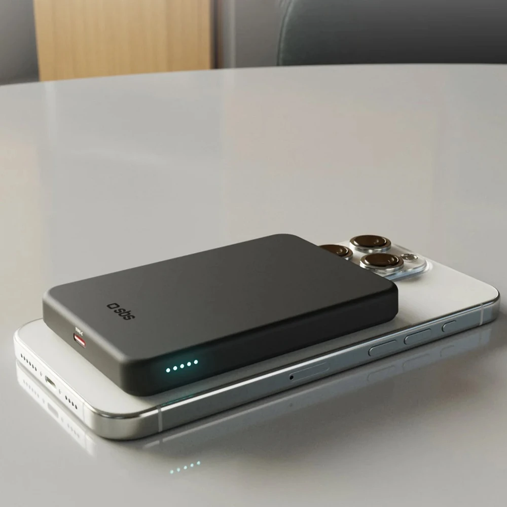 SBS Mag Power Qi2 5000 mAh išorinė baterija, suderinama su MagSafe - Juodas