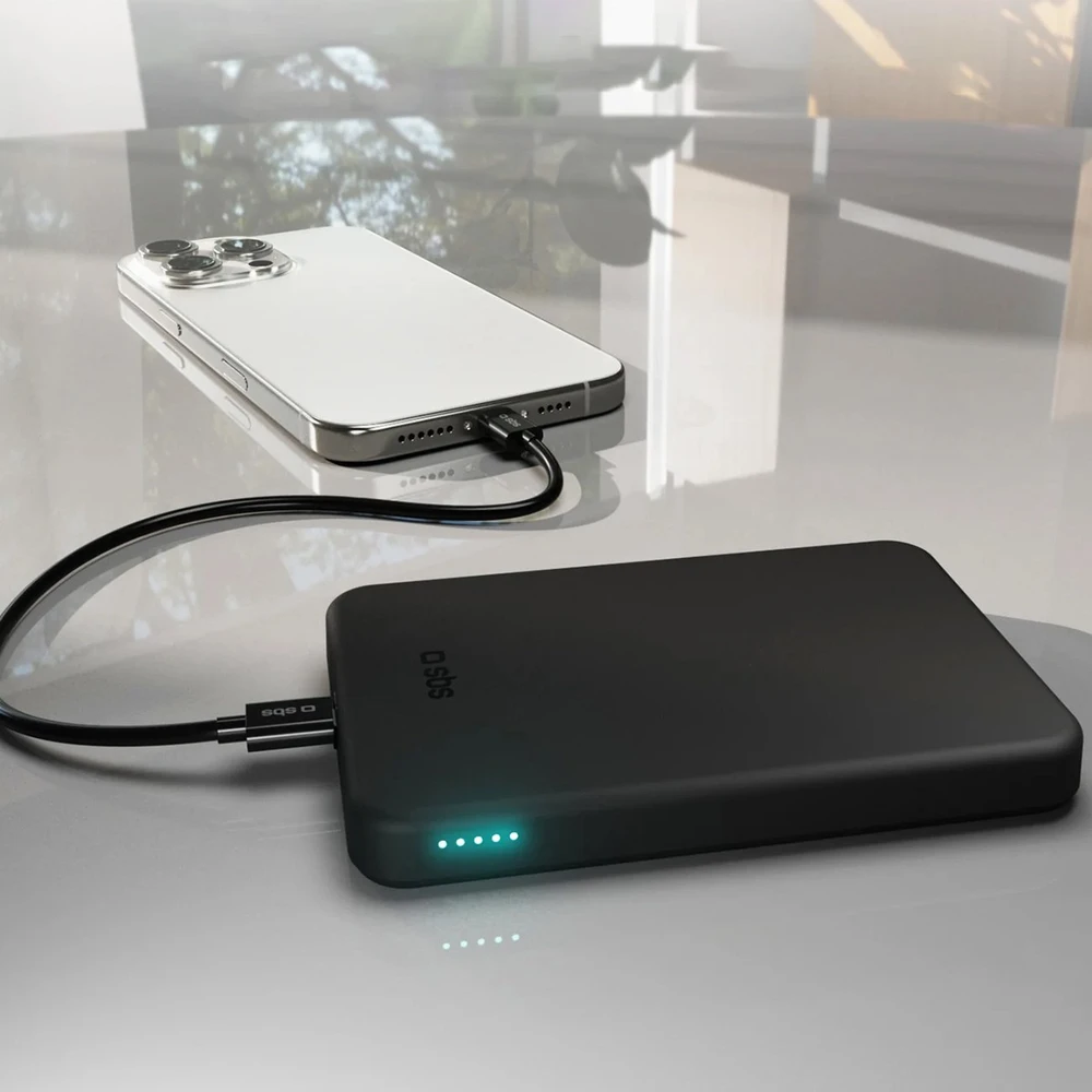 SBS Mag Power Qi2 5000 mAh išorinė baterija, suderinama su MagSafe - Juodas