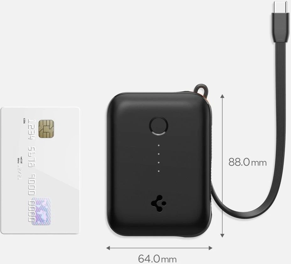 Spigen Essential 10,000 mAh 30W Power Bank (Built in Cable), juodas EA3010BT