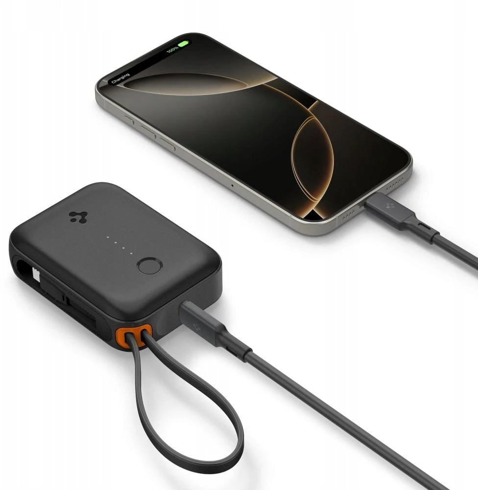 Spigen Essential 10,000 mAh 30W Power Bank (Built in Cable), juodas EA3010BT