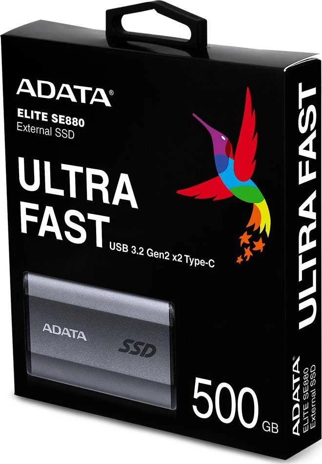 Išorinis kietasis diskas SSD Adata SE880 500GB, rašymo greitis 2000 MB/s, skaitymo greitis 2000 MB/s