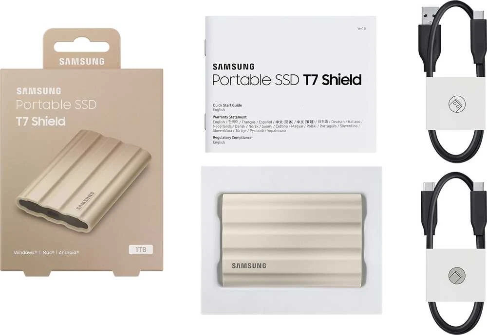 Išorinis kietasis diskas SSD Samsung T7 Shield USB 3.2 Gen 2 1TB, Smėlinės spalvos