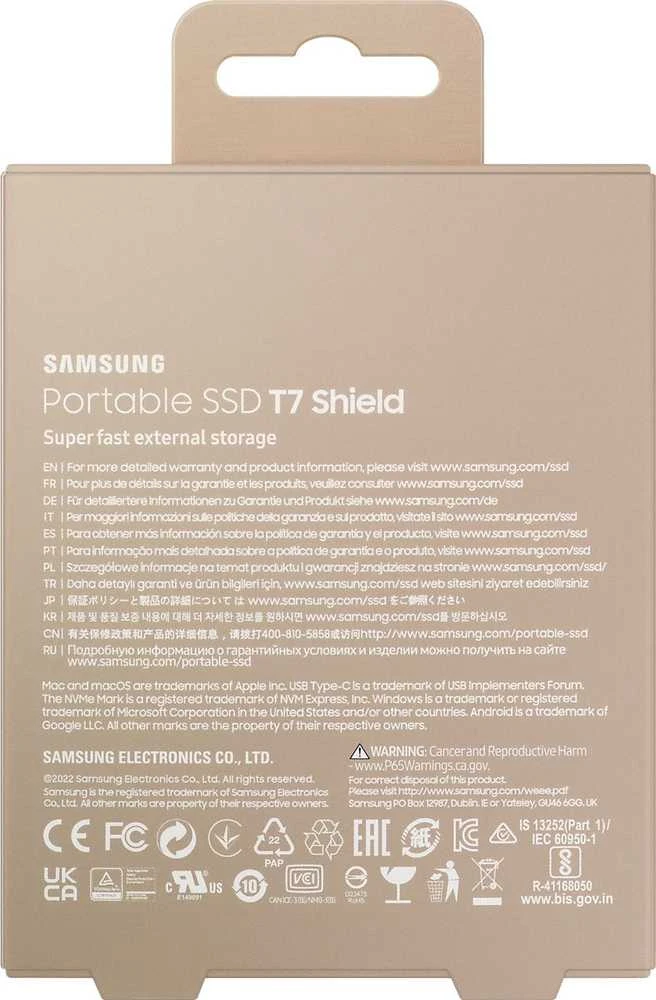 Išorinis kietasis diskas SSD Samsung T7 Shield USB 3.2 Gen 2 1TB, Smėlinės spalvos
