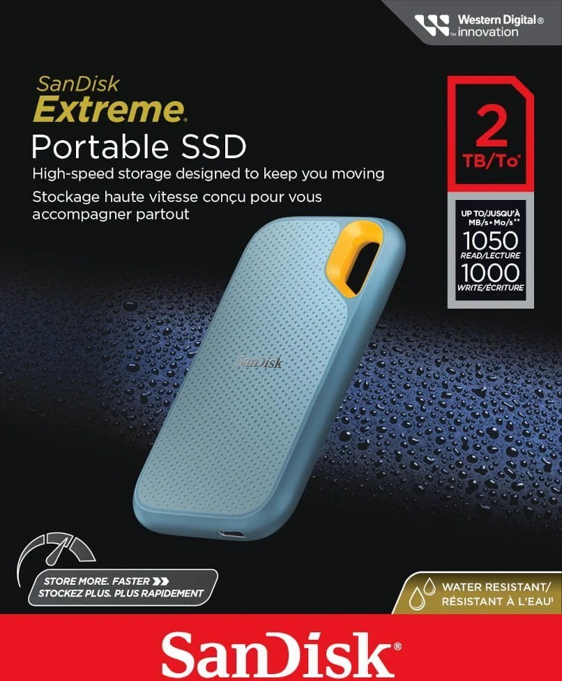Išorinis kietasis diskas SanDisk Extreme Portable SSD 2 TB, SDSSDE61-2T00-G25B, Šviesiai mėlynas