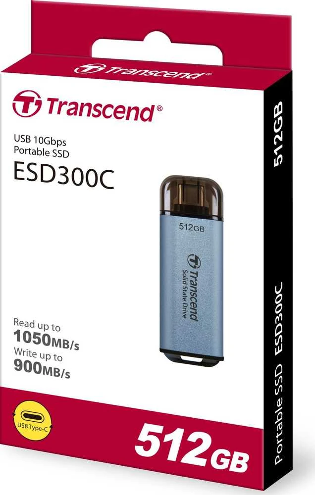 Kietasis diskas Nešiojamas „Transcend ESD300“ SSD diskas (USB 10 Gbps, C tipas), 512 GB