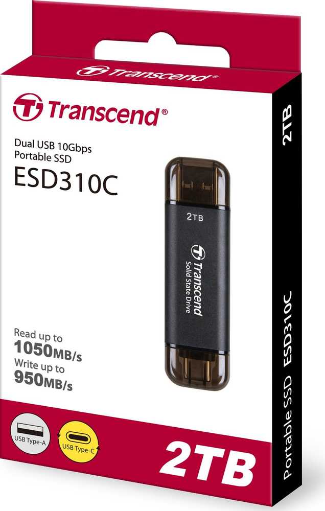 TRANSCEND 2TB Išorinis kietasis diskas SSD ESD310C USB 10Gbps Type C/A