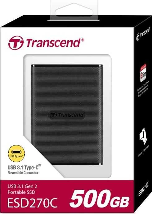 TRANSCEND ESD270C 500GB Išorinis kietasis diskas SSD USB 3.1 Gen 2 Type C