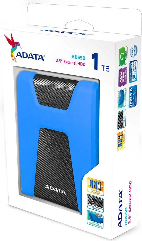 Kietasis išorinis diskas Adata HD650 2TB 2.5", USB 3.1 (suderinama su USB 2.0), Mėlynas