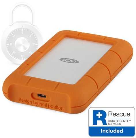 „LaCie Rugged Secure 2 TB“, išorinis kietasis diskas - baltas/oranžinis, USB-C 3.2 Gen 1 (5 Gbit/s)