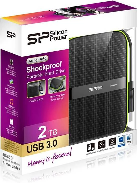 Išorinis kietasis diskas Silicon Power Armor A60 2TB SP020TBPHDA60S3K, Juodas/žalias