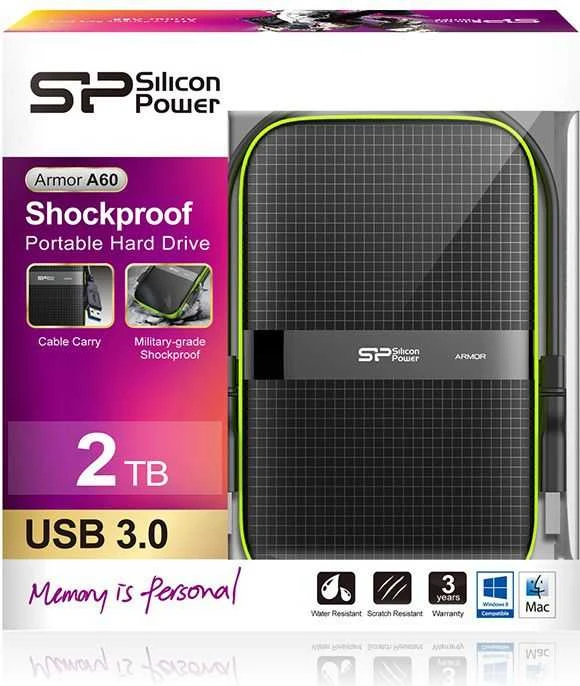 Išorinis kietasis diskas Silicon Power Armor A60 2TB SP020TBPHDA60S3K, Juodas/žalias