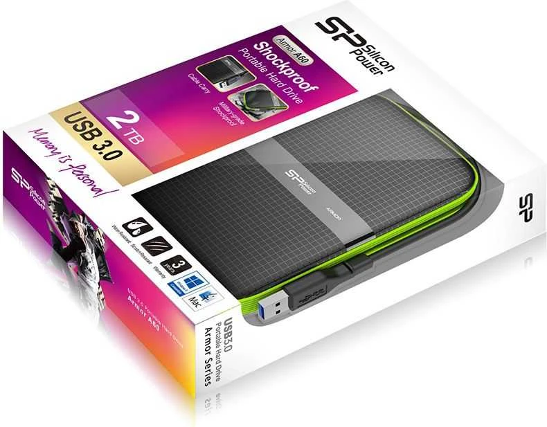 Išorinis kietasis diskas Silicon Power Armor A60 2TB SP020TBPHDA60S3K, Juodas/žalias
