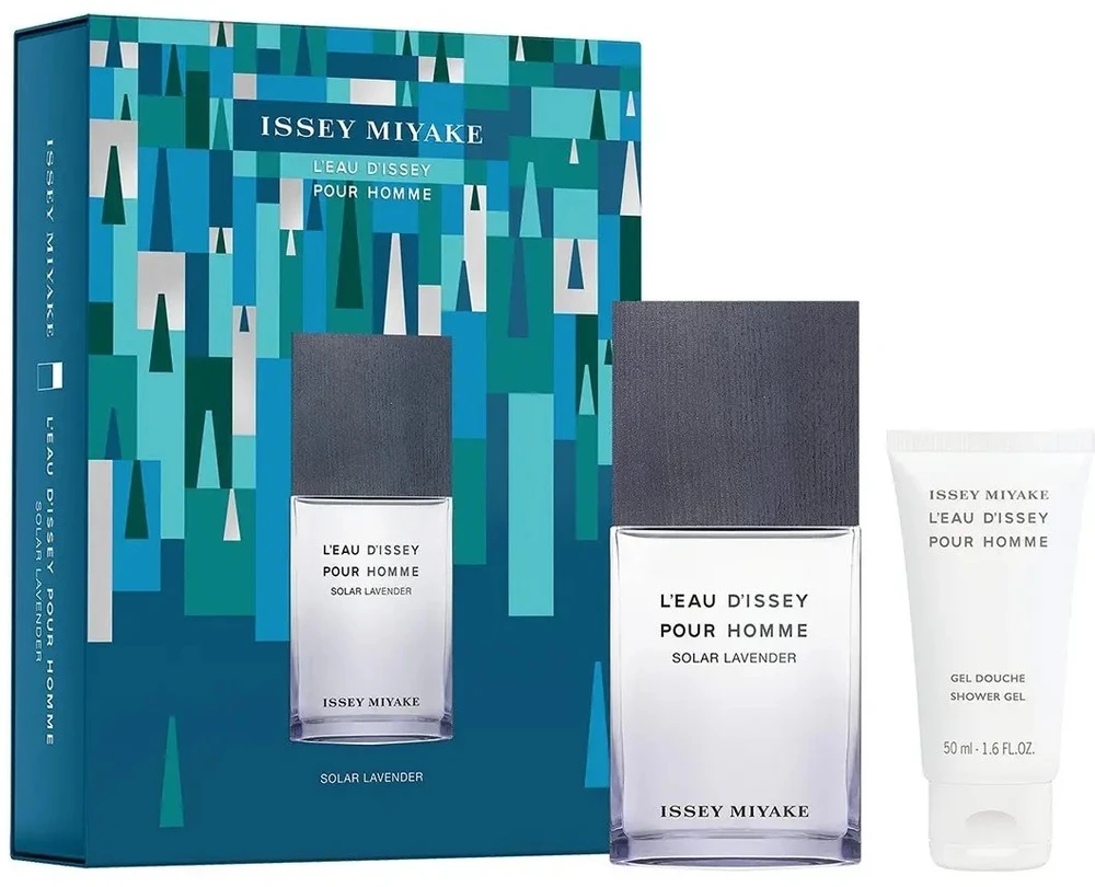 Issey Miyake rinkinys: L'Eau d'Issey drėkinamasis valomasis kremas visų tipų odai, 50 ml + L'Eau d'Issey Pour Homme Solar Lavender tualetinis vanduo vyrams, 50 ml