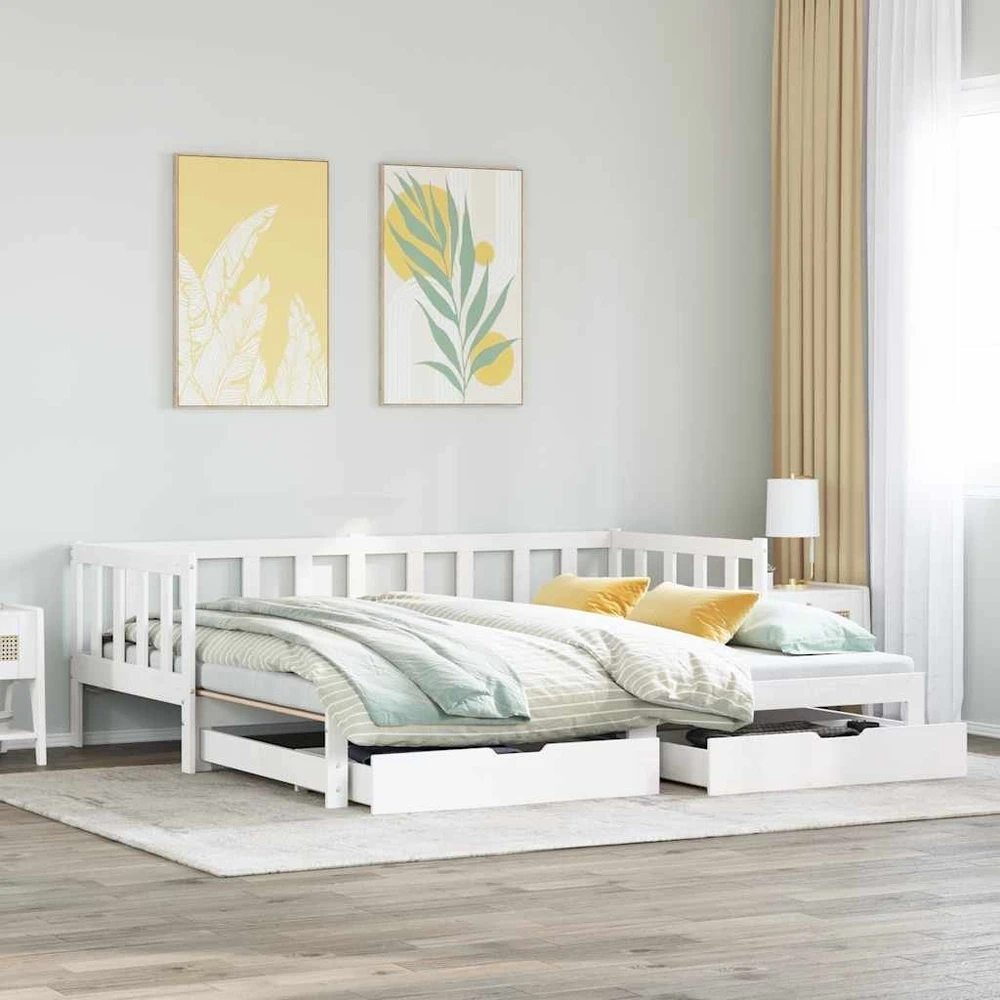 Lova su ištraukiama dalimi/stalčiais be čiužinio balta 90x200cm