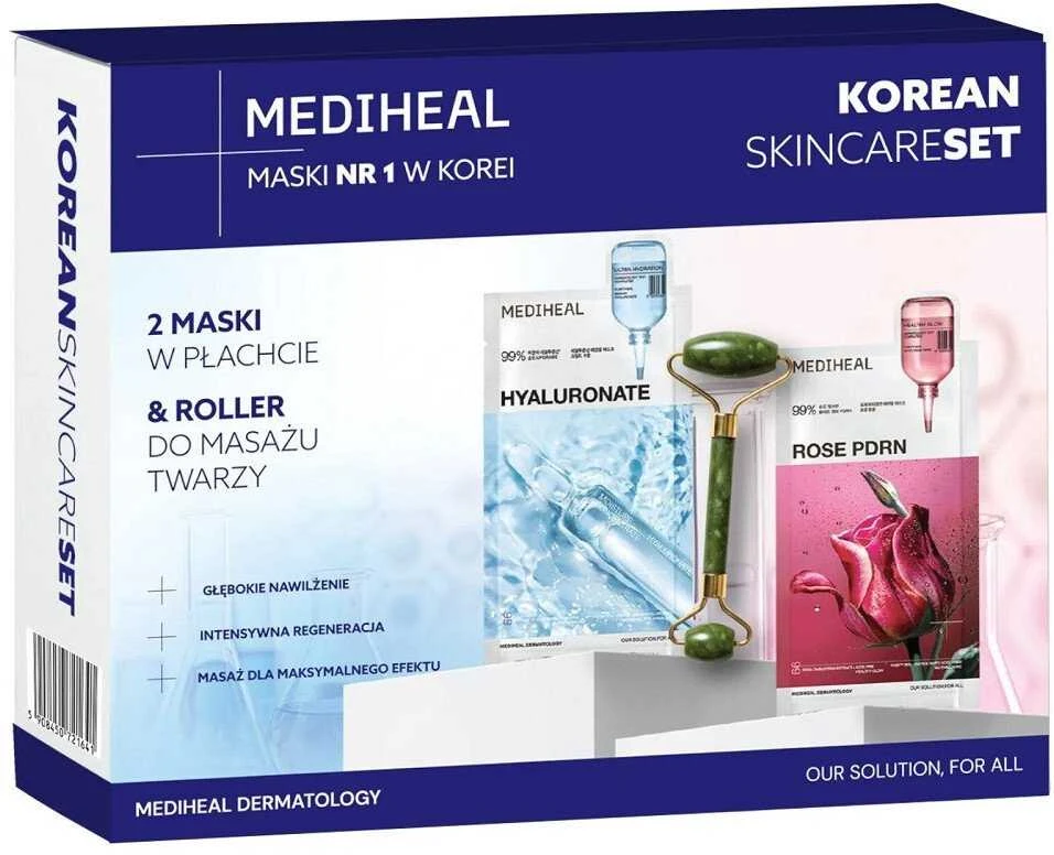 Its Skin Mediheal Korėjietiškos odos priežiūros lakštinių kaukių rinkinys 2 x 24 ml + veido masažinis volelis