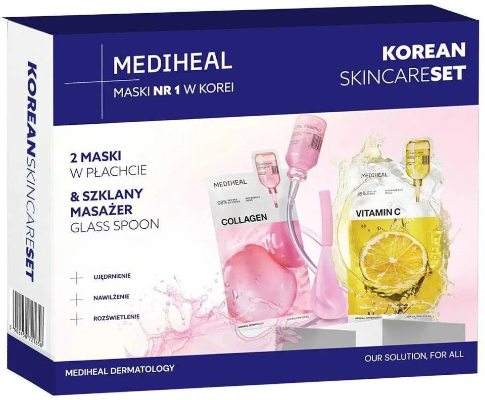 Its Skin Mediheal Korėjietiškos odos priežiūros lakštinių kaukių rinkinys 2 x 24 ml + stiklinis masažuoklis
