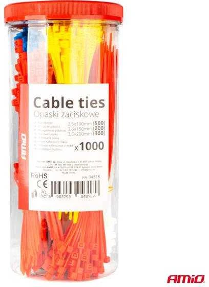 Plastikinių įvairiaspalvių kabelių raištelių rinkinys (1000 vnt. amio-04318)