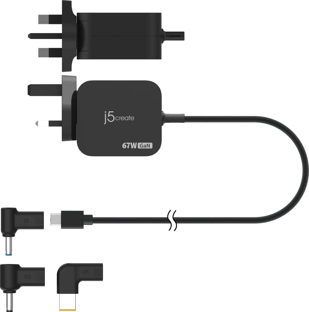 J5Create 67W GAN PD USB-C MINI ĮKROVIKLIS / SU 3 TIPŲ DC JUNGTIMIS - U