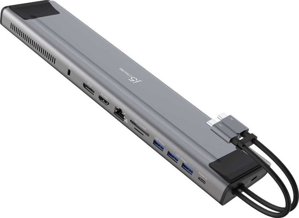 J5 Create J5sukurkite 2xusb-c m.2 nvme usb-c gen 2 prijungimo stotelę 1xhdmi/1xdisplay prievadą/3xusb3.2/2xusb-c/rj45 gigabit/ 1xm.2 nvme lizdą sidabrinė jcd552-n
