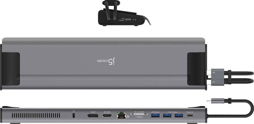 J5 Create J5sukurkite 2xusb-c m.2 nvme usb-c gen 2 prijungimo stotelę 1xhdmi/1xdisplay prievadą/3xusb3.2/2xusb-c/rj45 gigabit/ 1xm.2 nvme lizdą sidabrinė jcd552-n