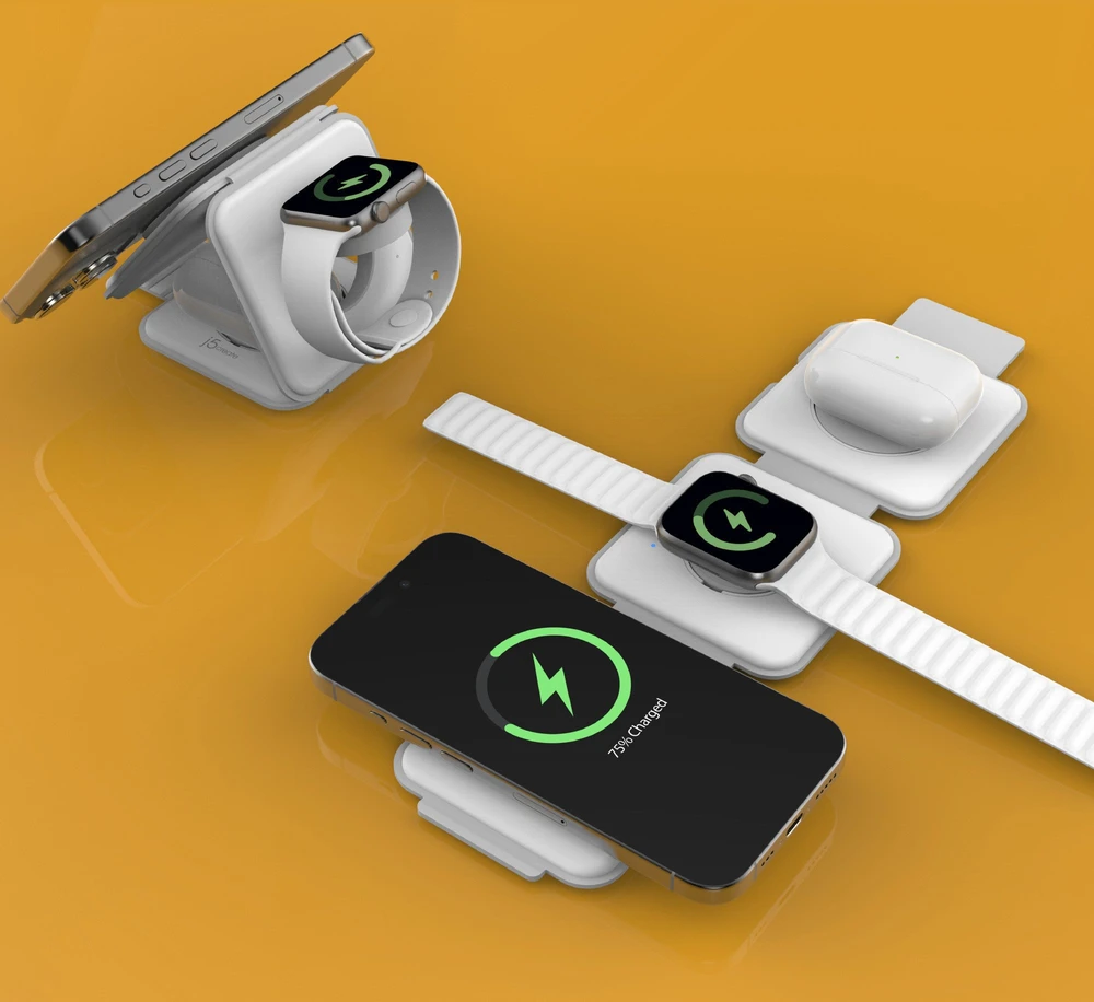 Nezatříděno J5create – Qi2 3 viename magnetinė belaidė įkrovimo stotelė kelionei
